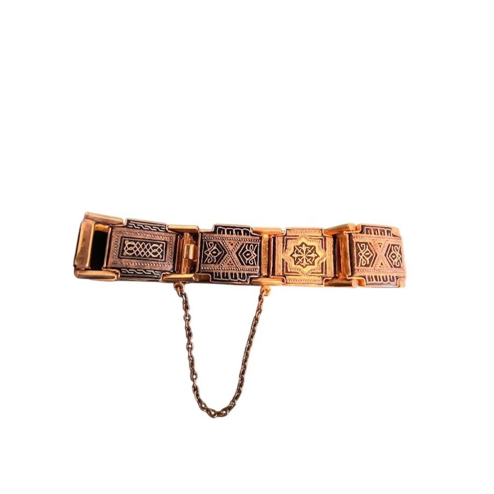 Vintage Toledo Damascene Style Panel Bracelet 8 Inches with Safety‎ Chain